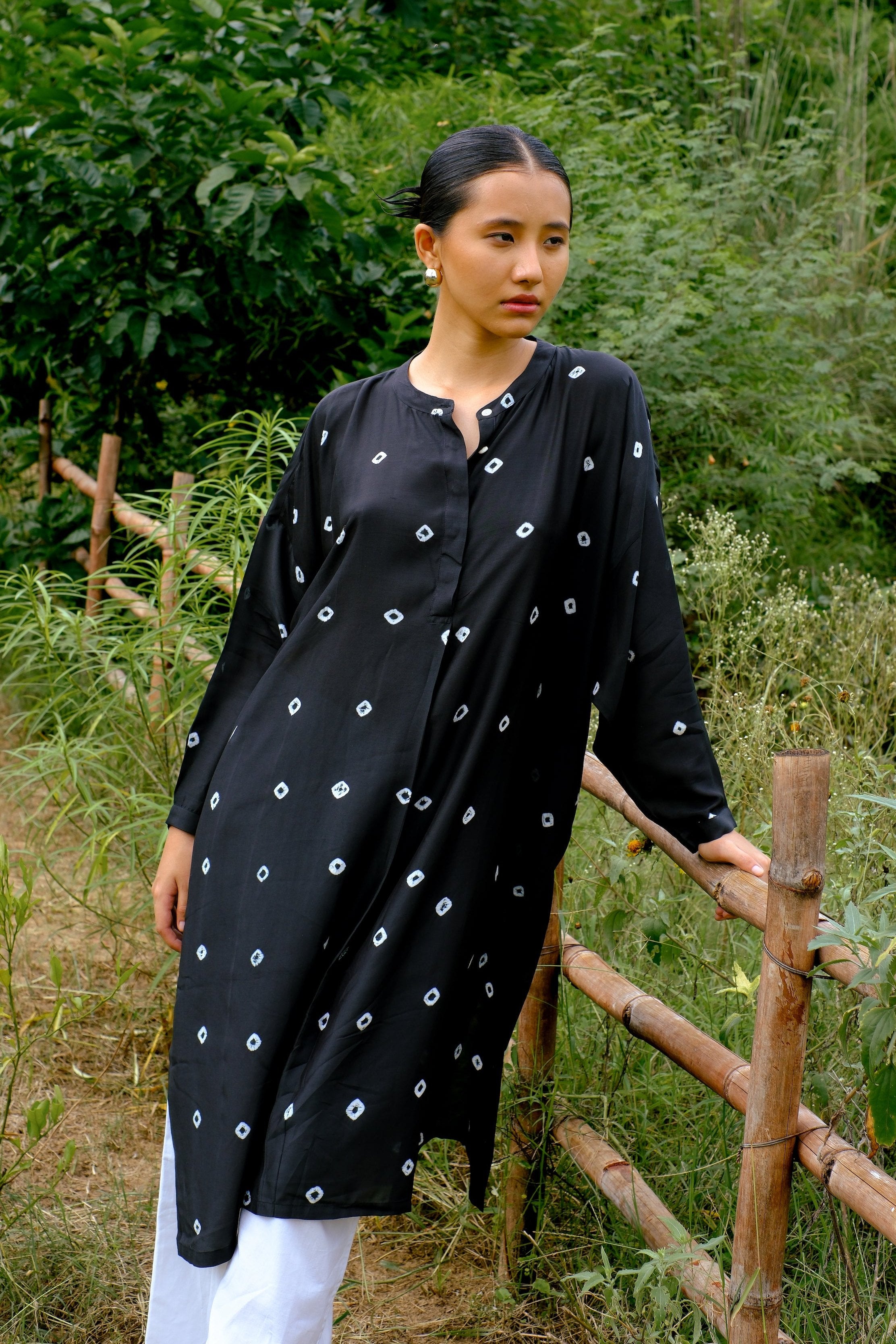 black bandhani silk kurta