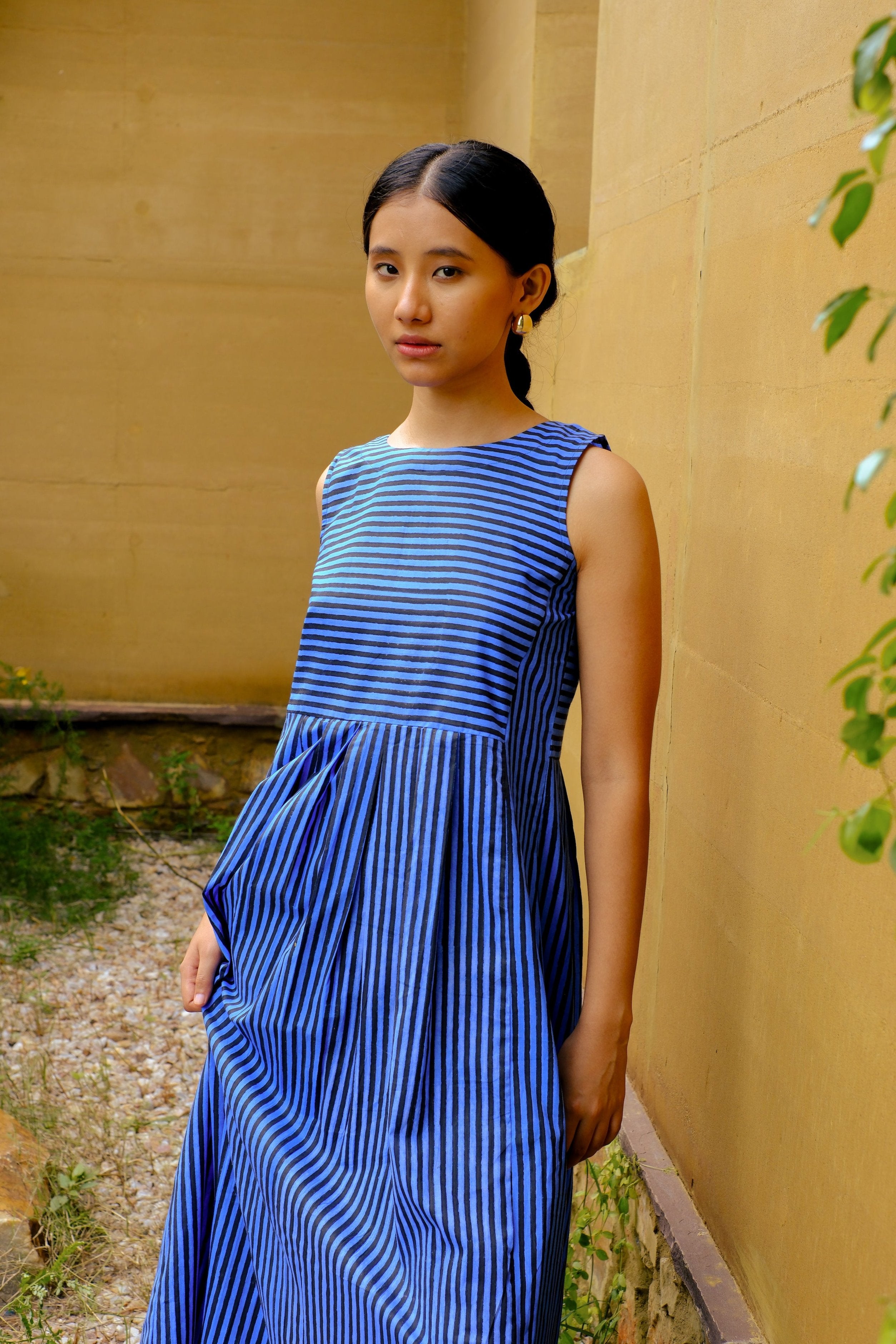 blue & black striped cotton dress