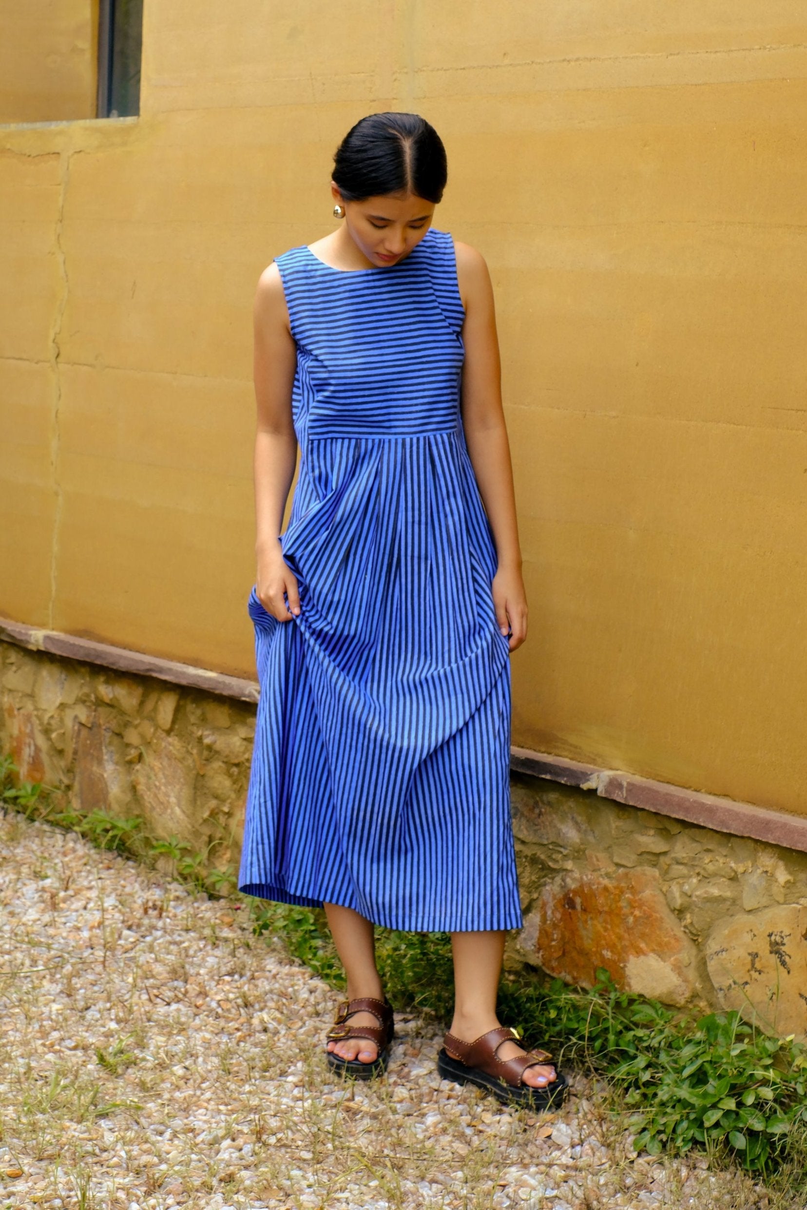 blue & black stripes cotton dress