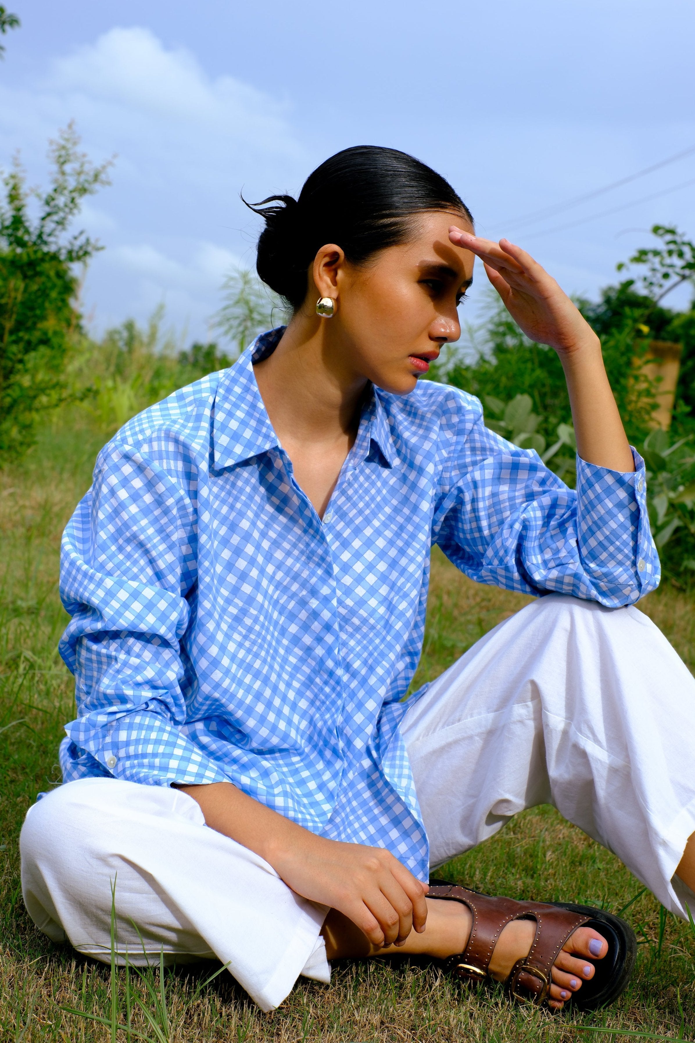 blue checks cotton summer shirt