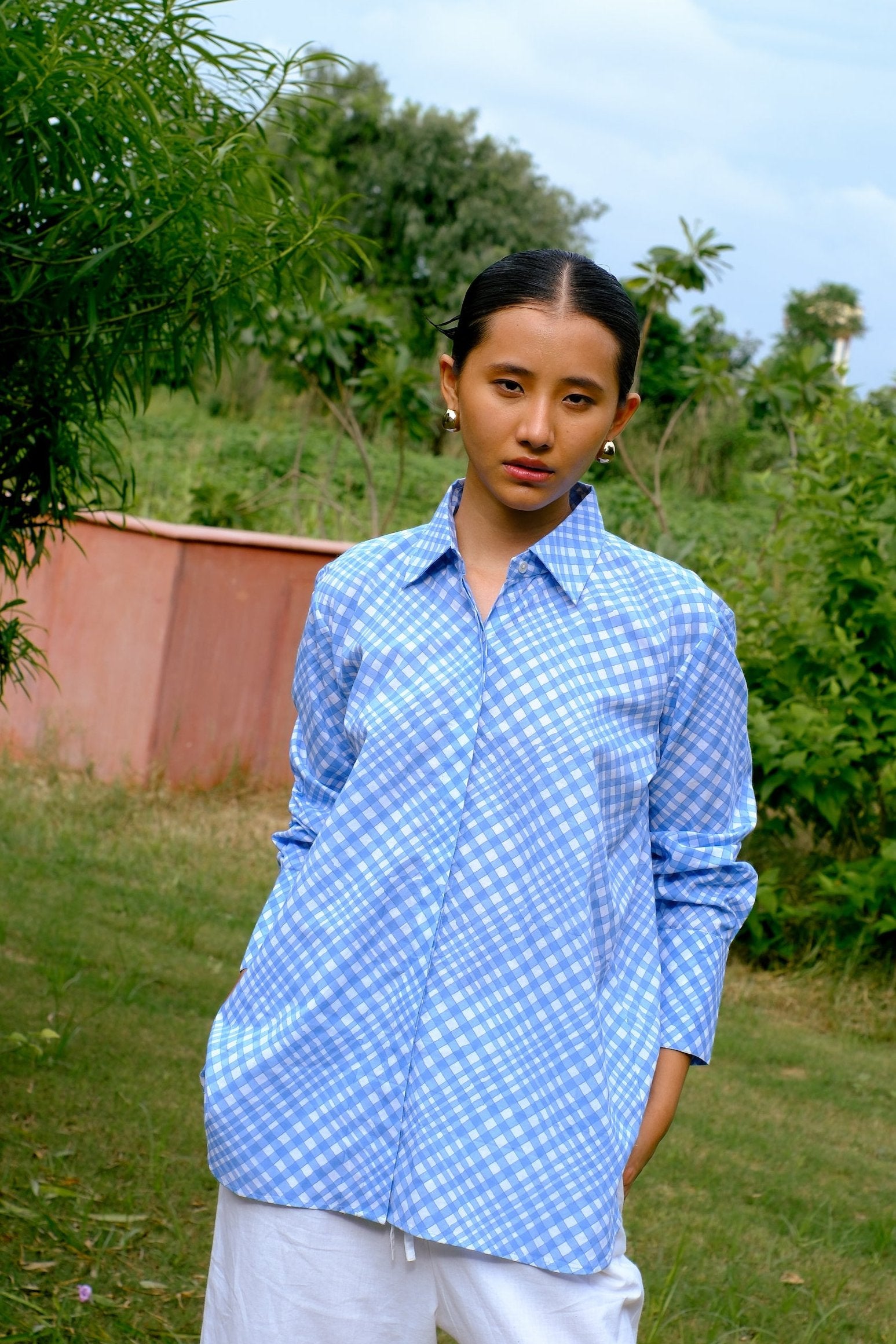 blue checks women's shirt 