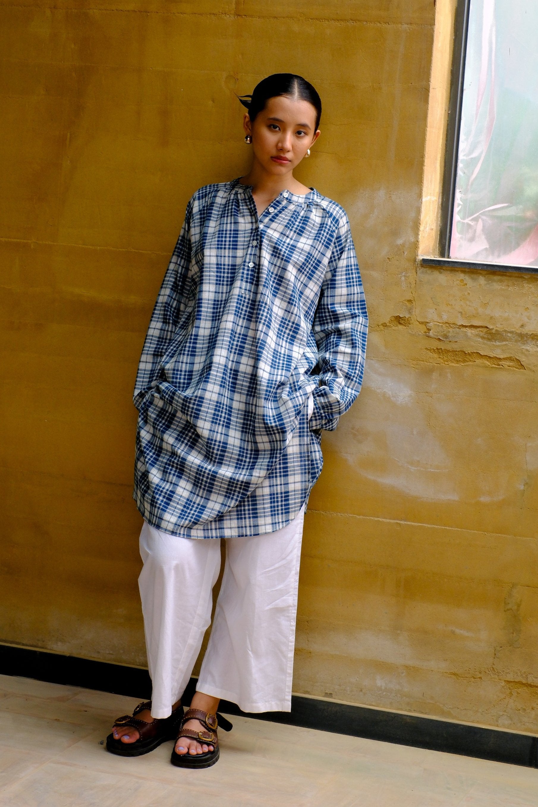 blue madras checks kurta