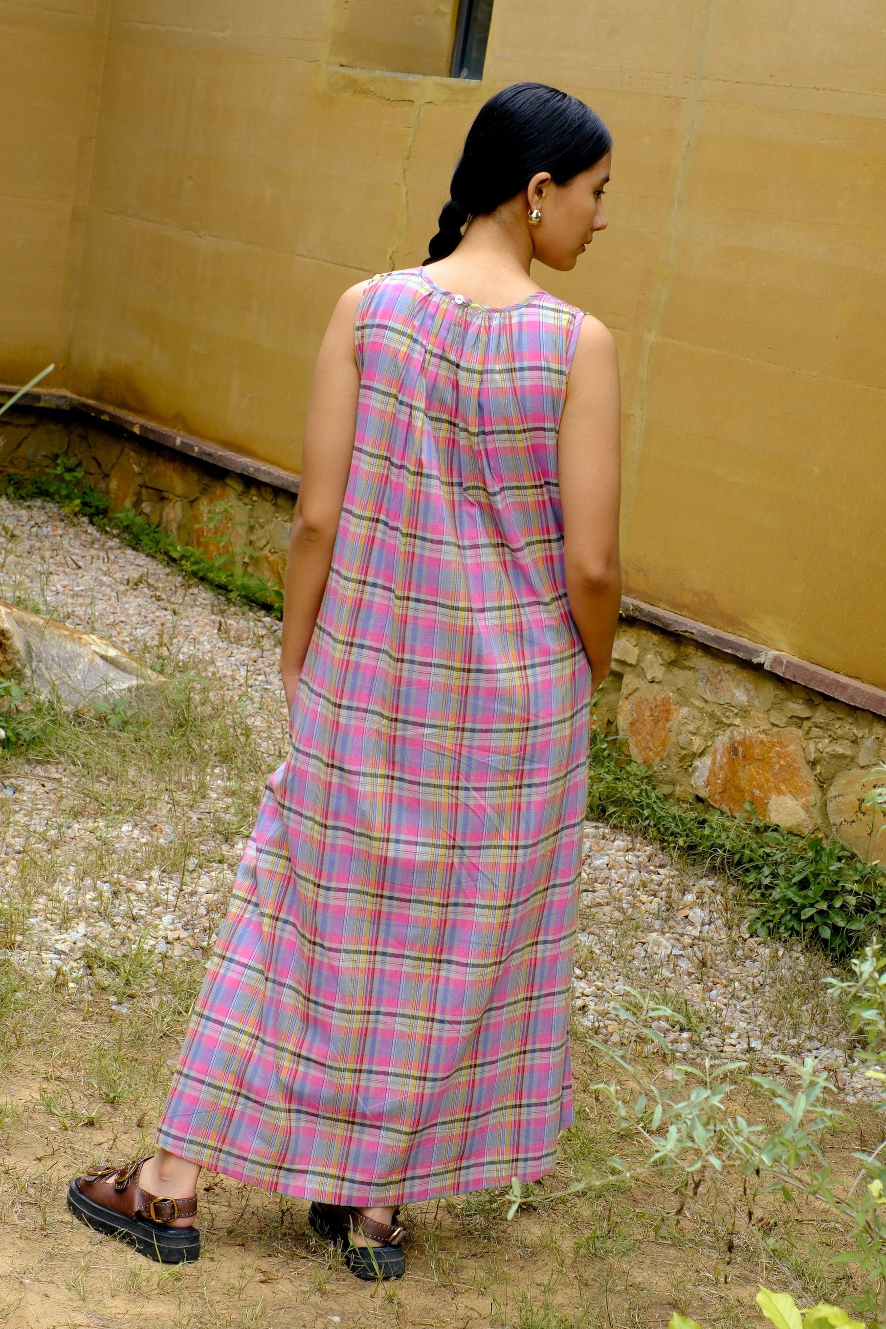 cotton A-line madras checks dress