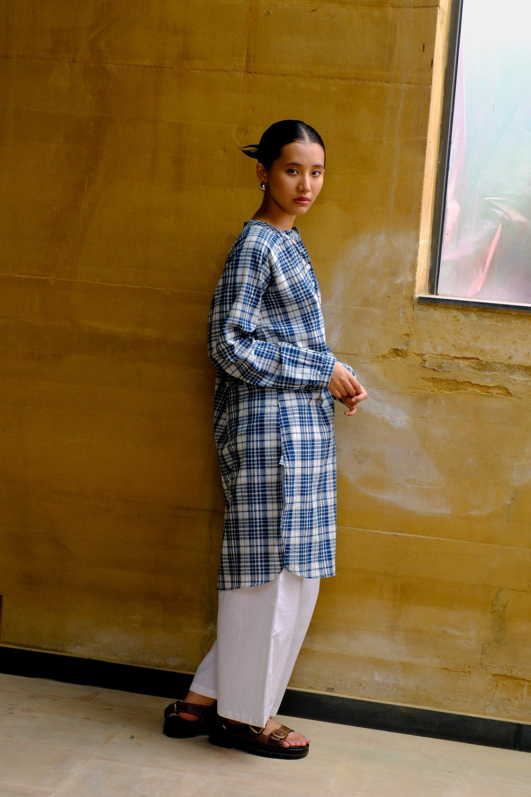 blue madras checks kurta