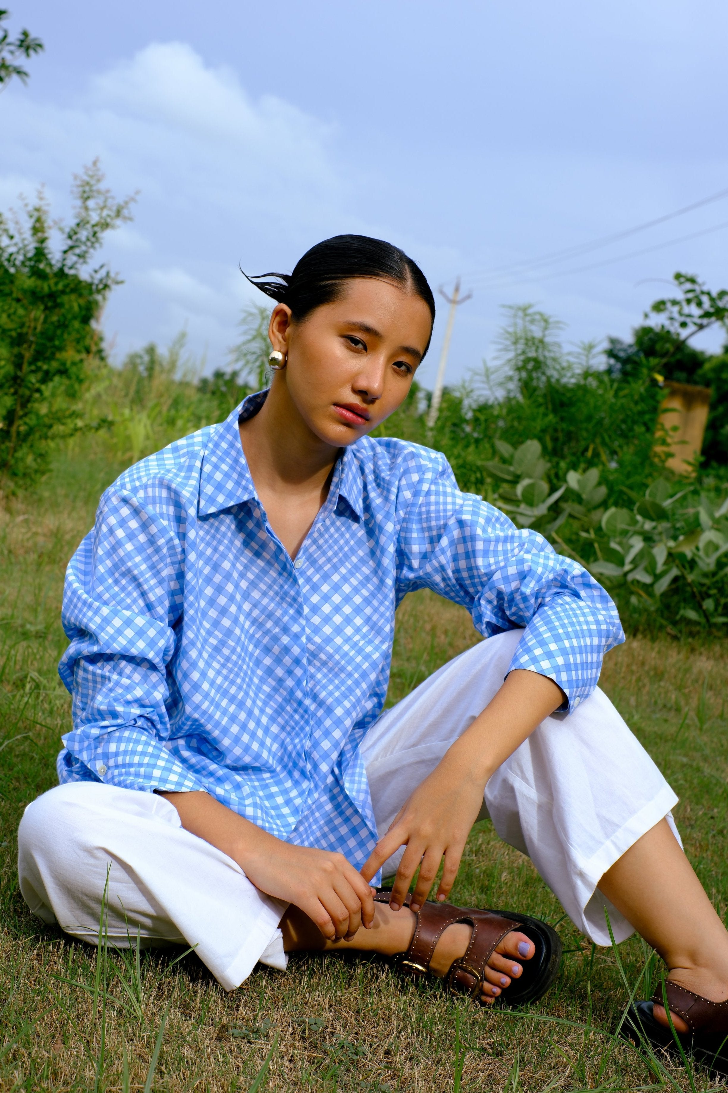 cotton blue women's shirt