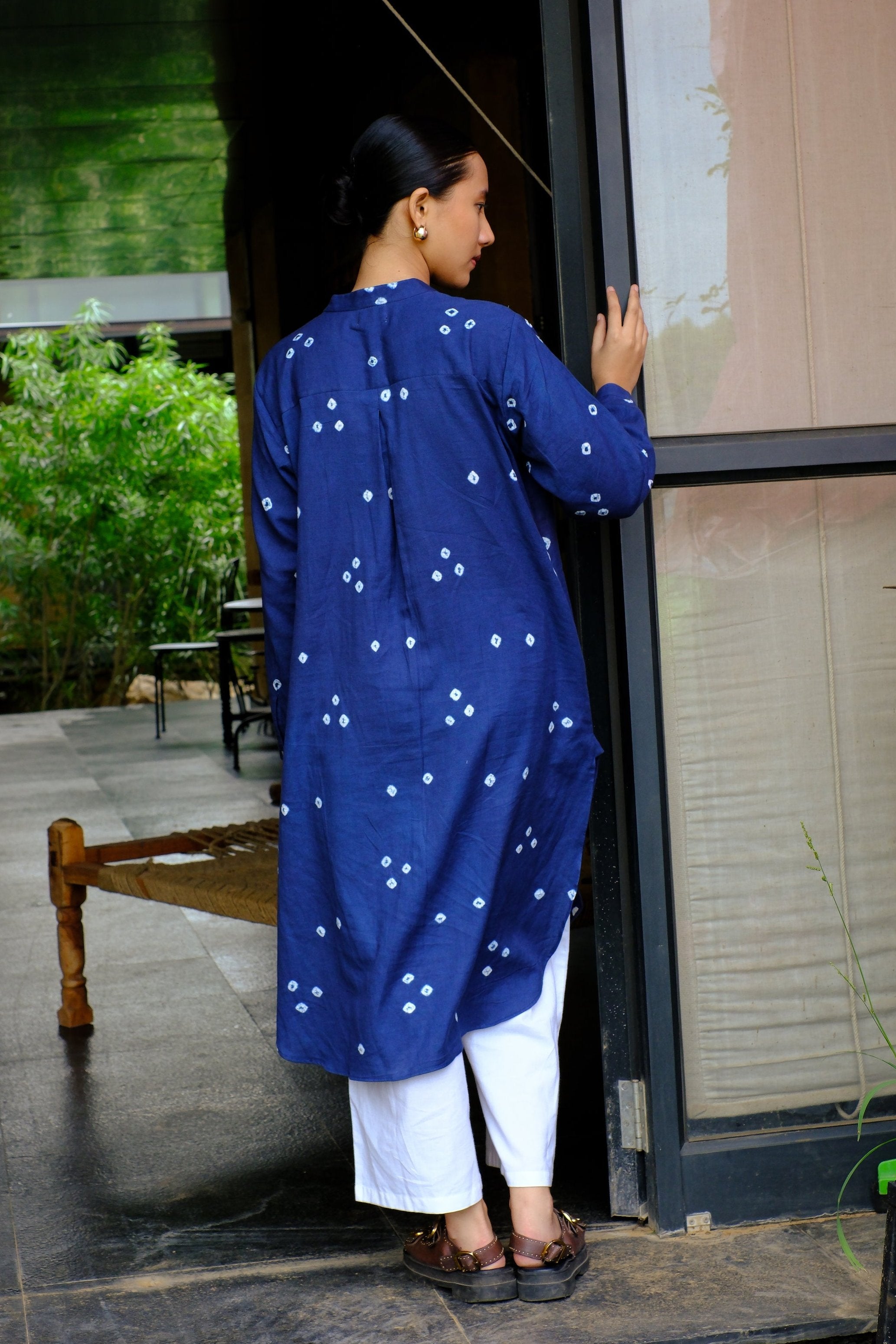 cotton linen indigo long shirt