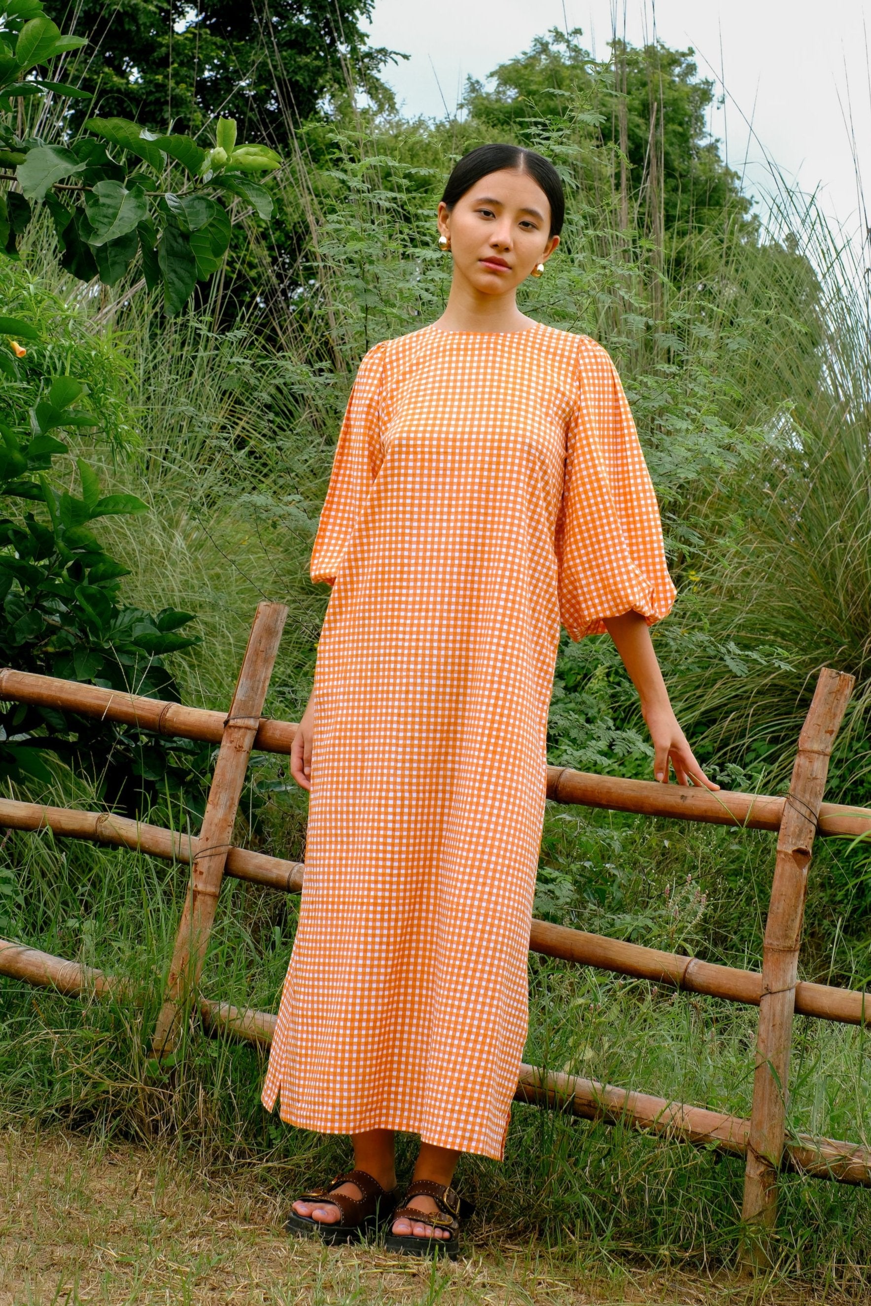 cotton orange checks dress