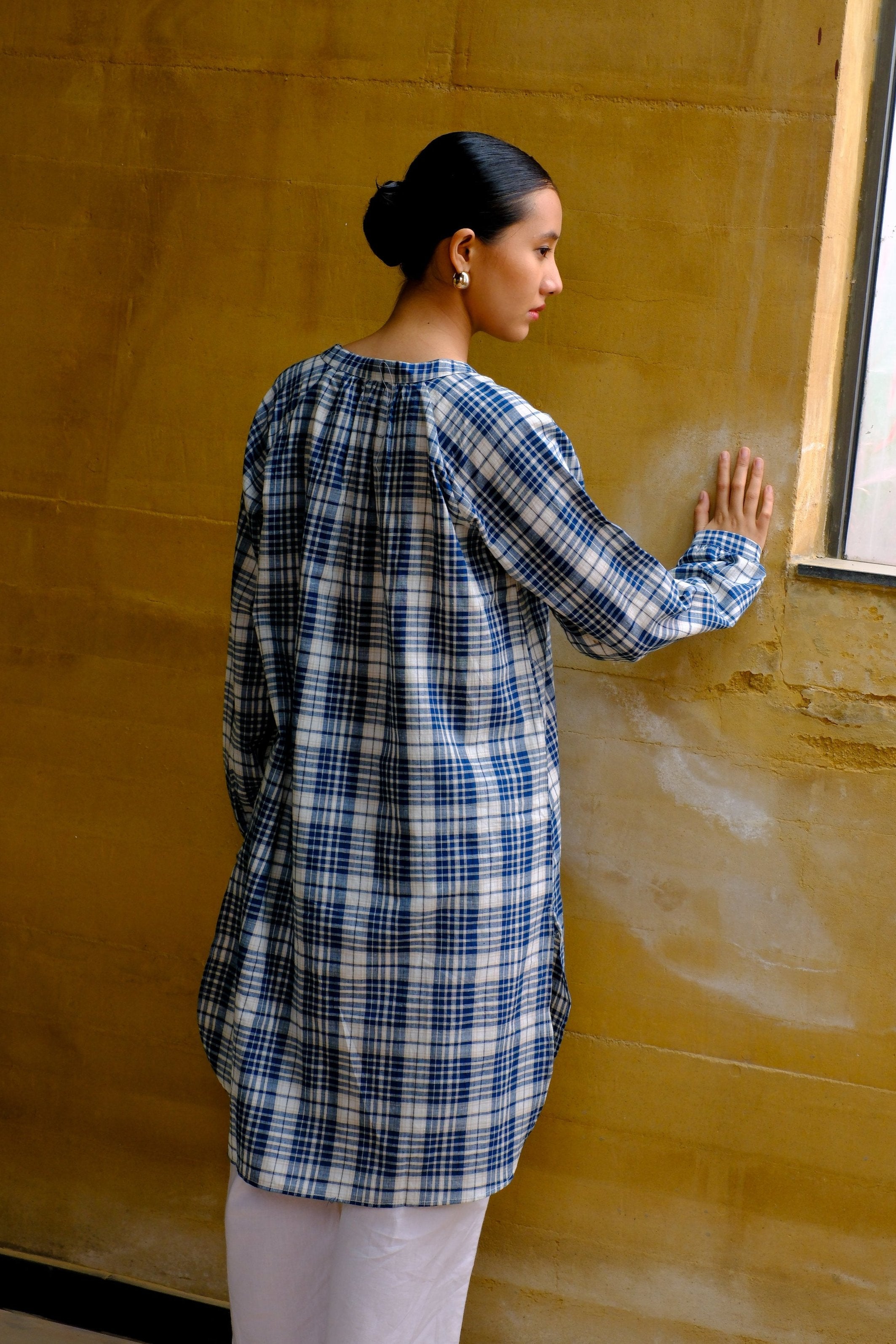 cotton relaxed fit raglan madras checks kurta