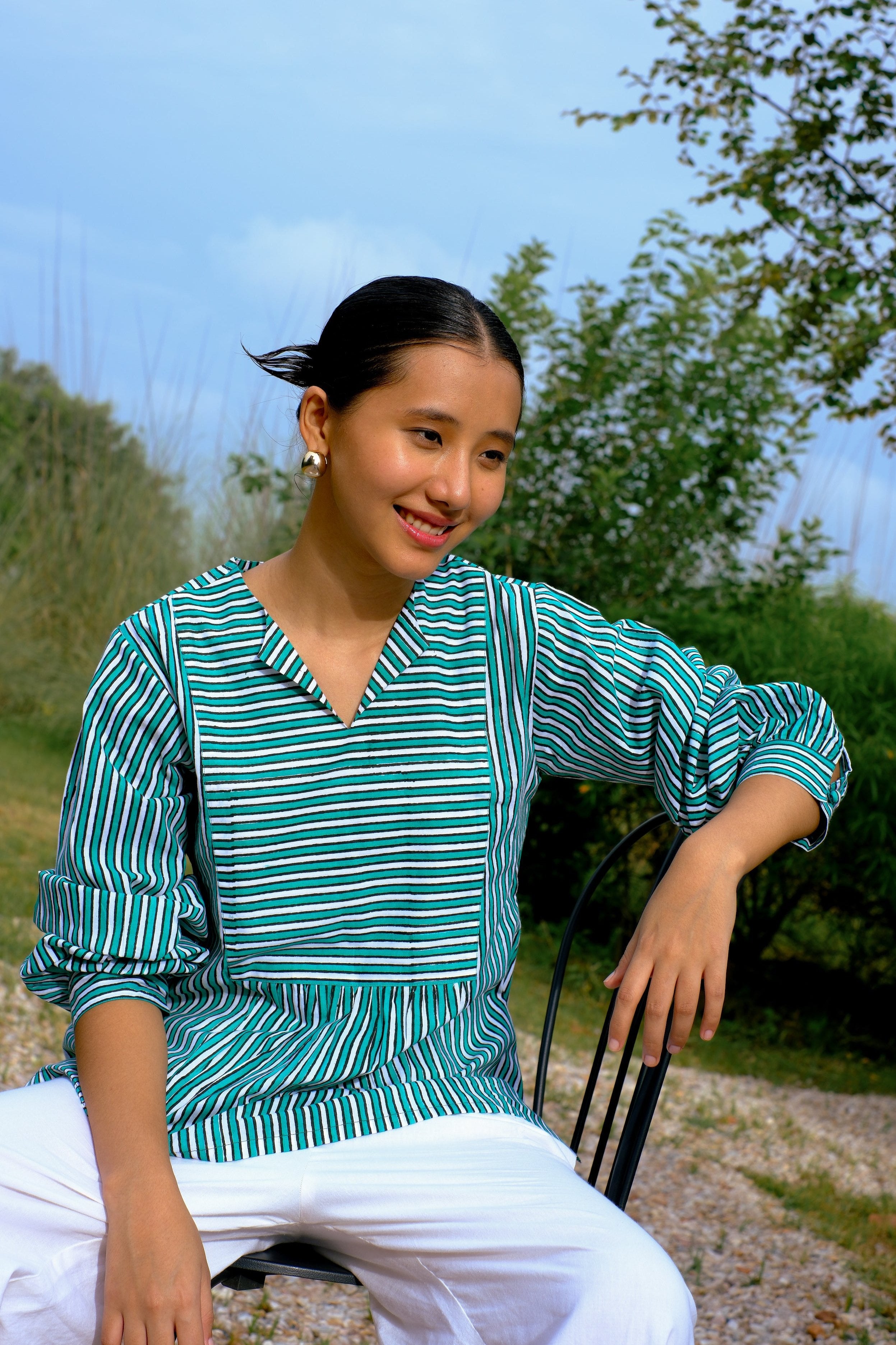 green stripes cotton summer top