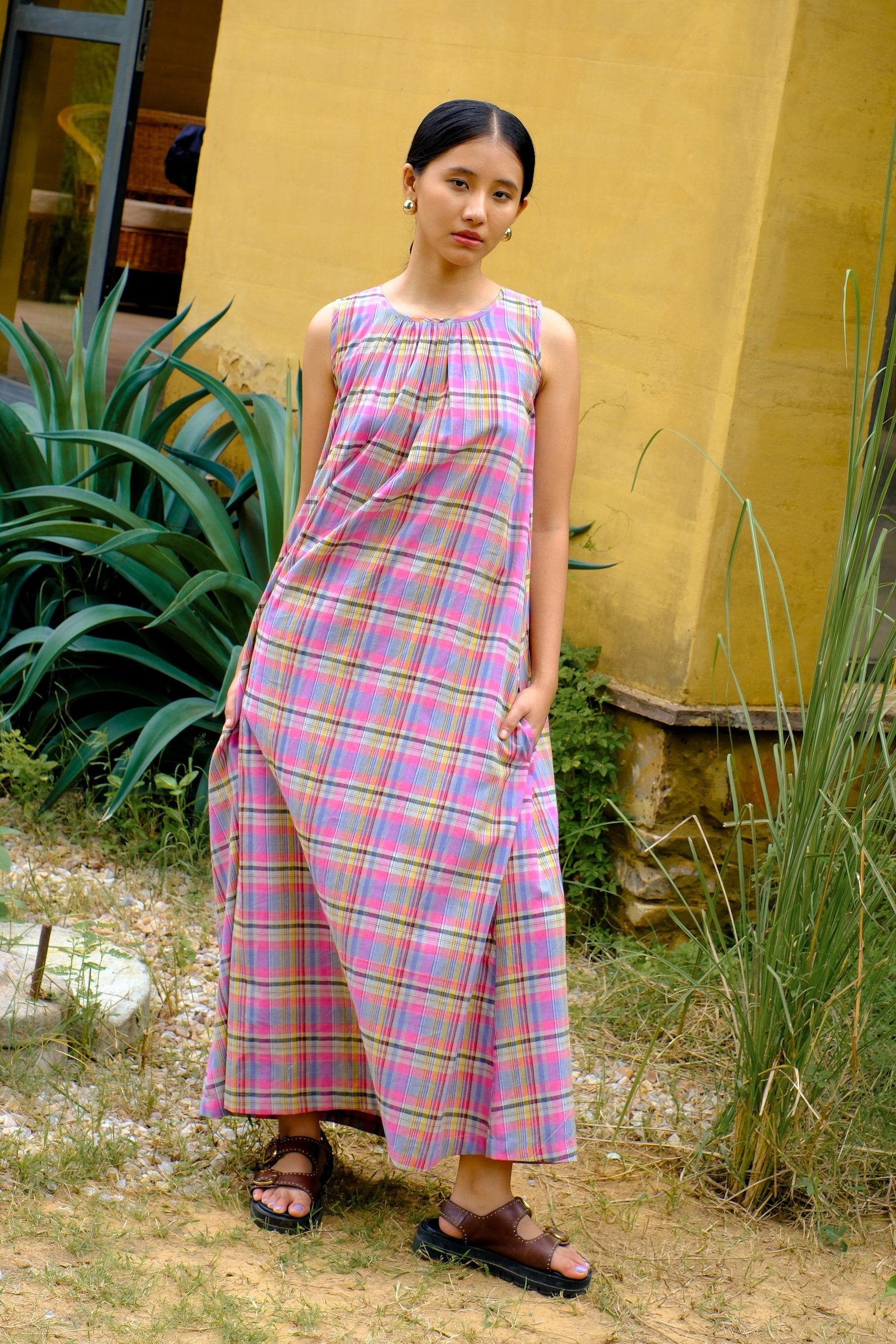 multicolour cotton madras checks dress