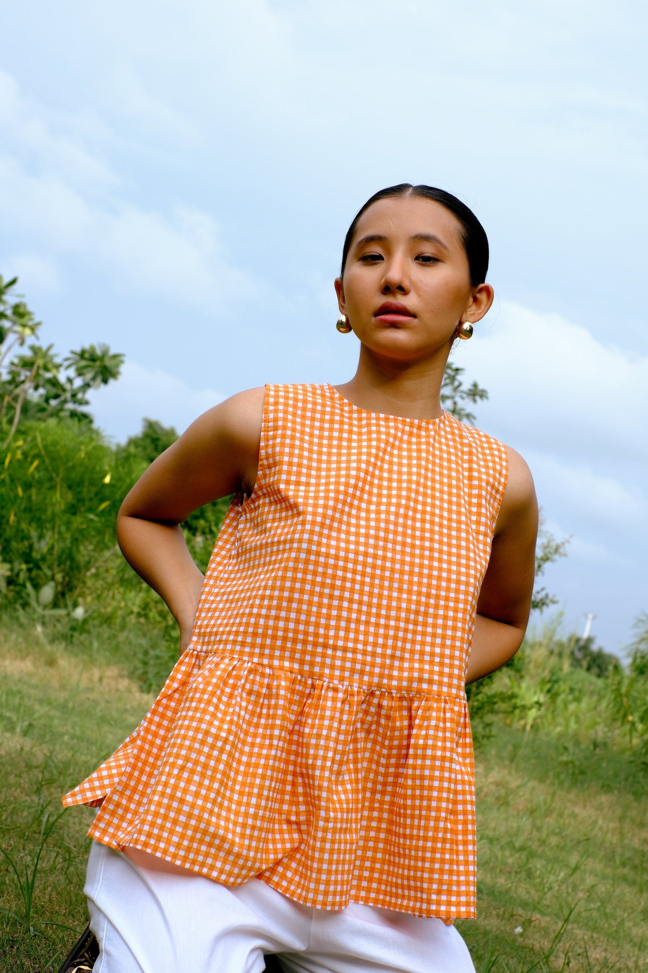 orange checks cotton top