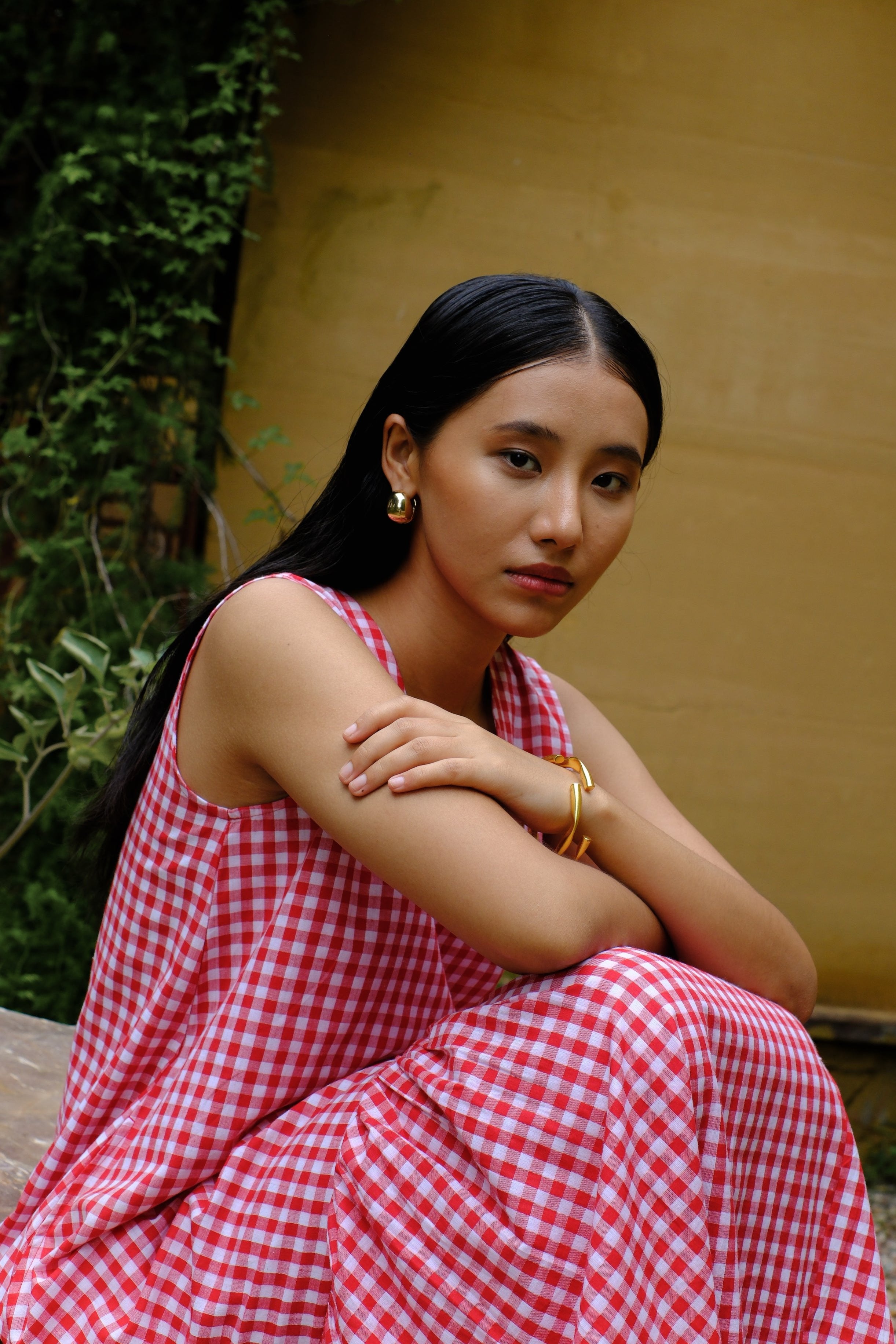 red gingham dress