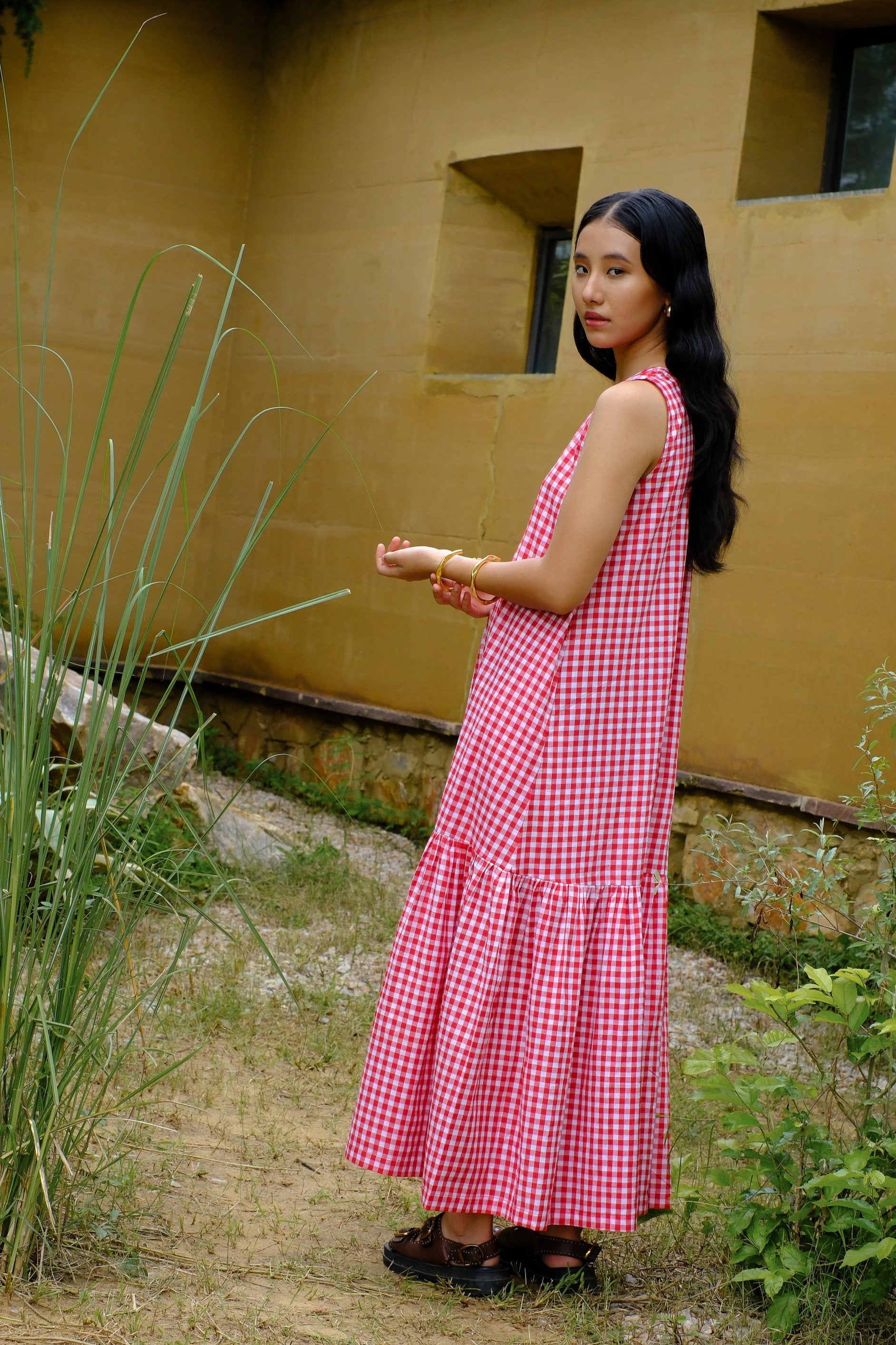 red & white checks vacation dress