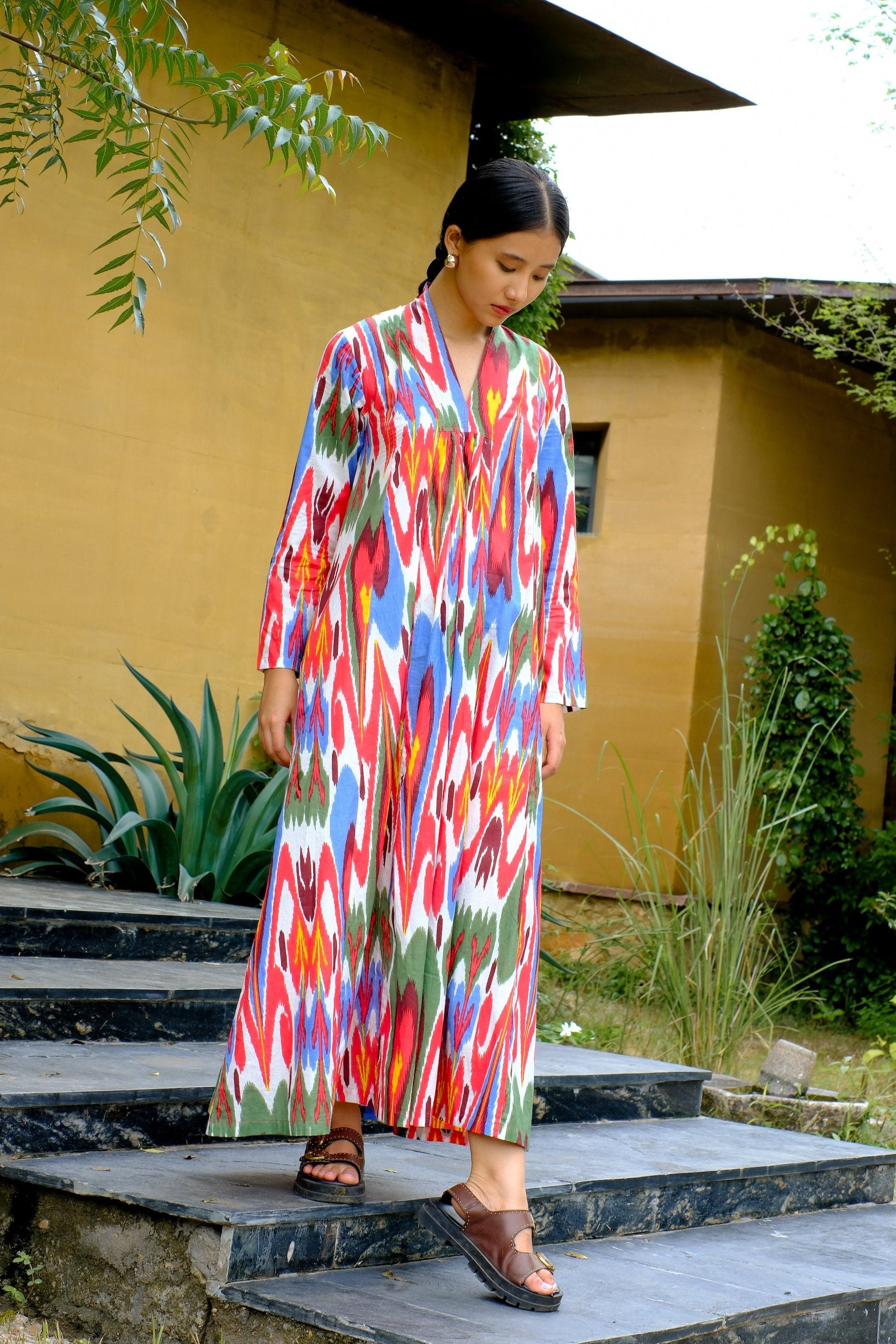 v-neck ikat cotton dress 