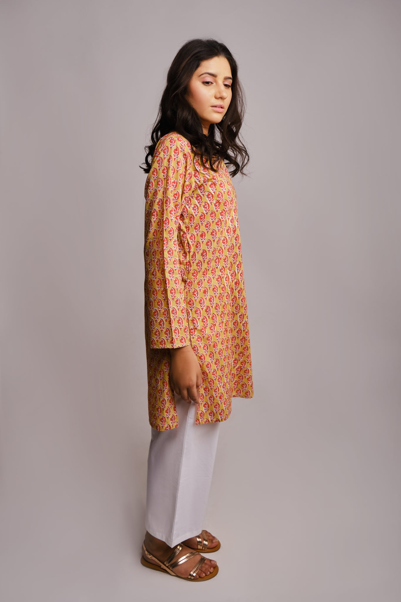 yellow orange comfortable cotton tunic kurta