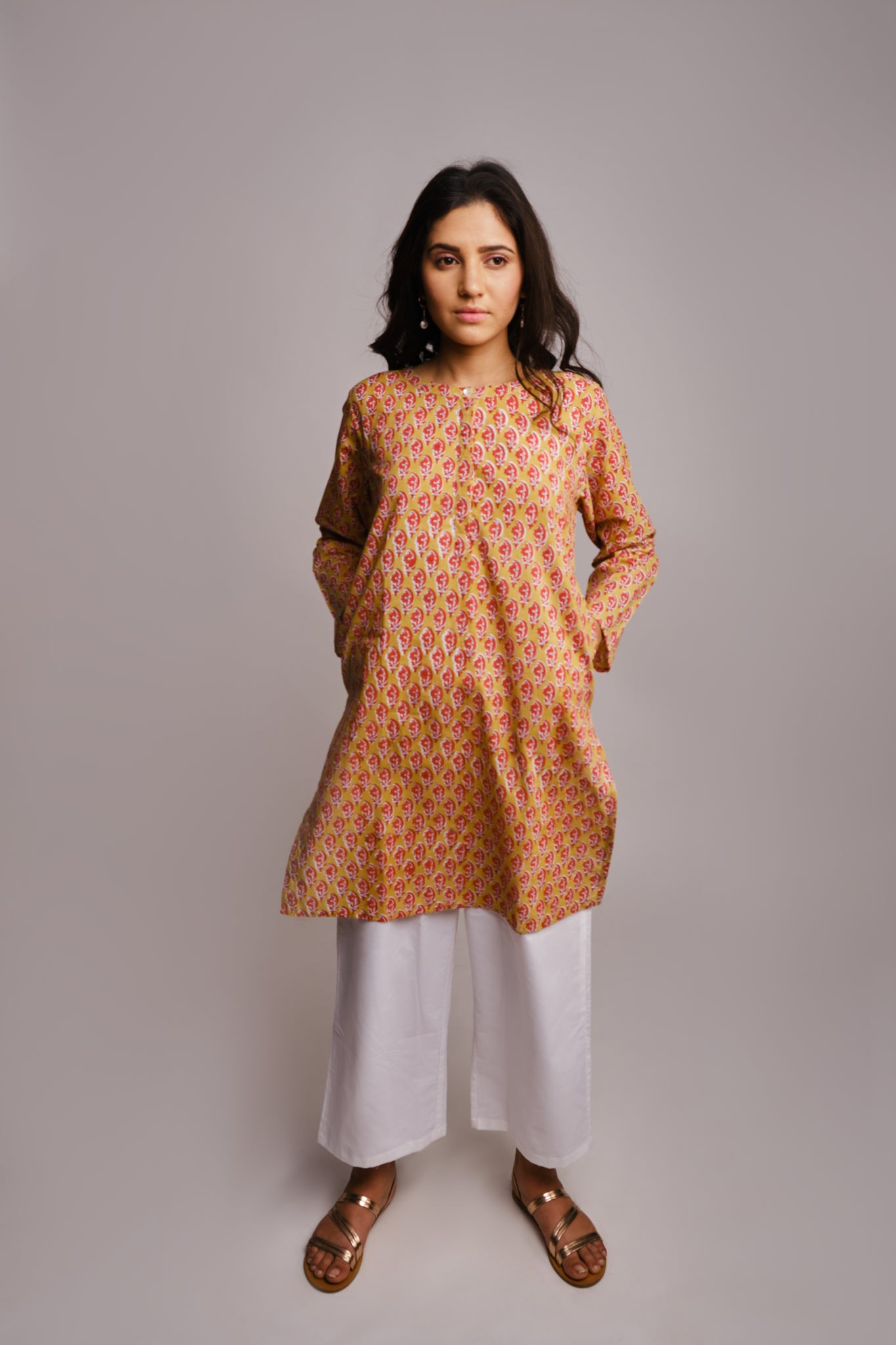yellow orange comfortable cotton tunic kurta