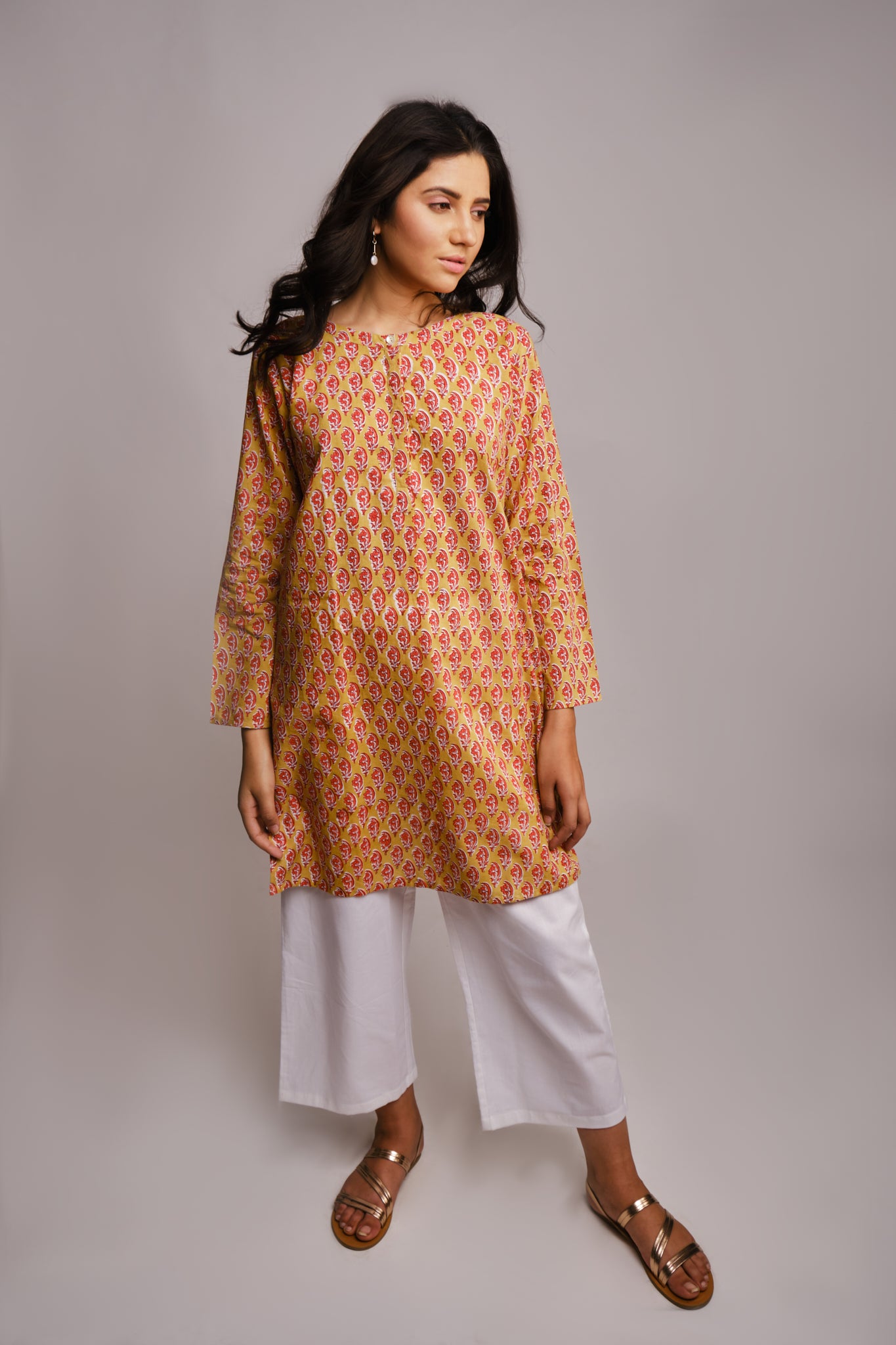 yellow orange comfortable cotton tunic kurta