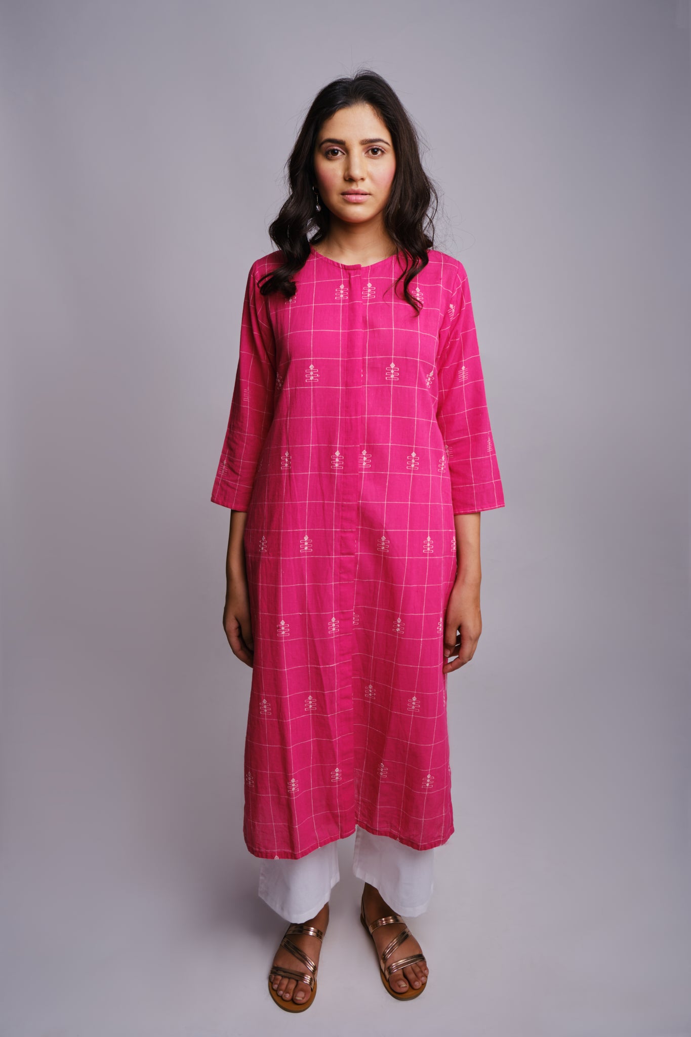 kala cotton organic handwoven button down pink kurta tunic