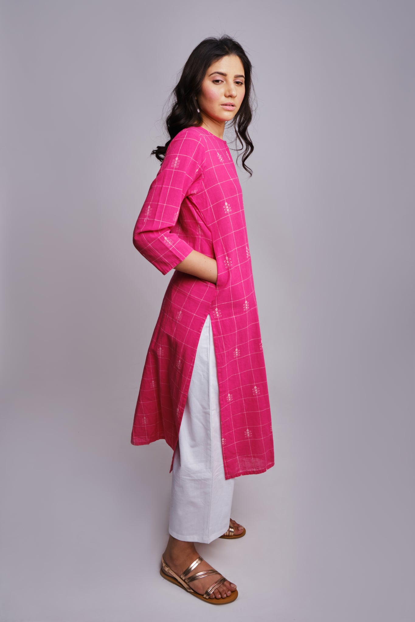 kala cotton organic handwoven pink kurta tunic with pockets